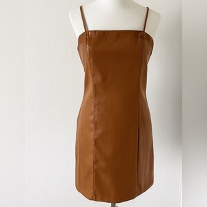 Love Tree Brown Faux Leather Women’s Dress with adjustable straps